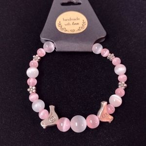 Pink Cats eye,Quartz and little silver chicks bracelet